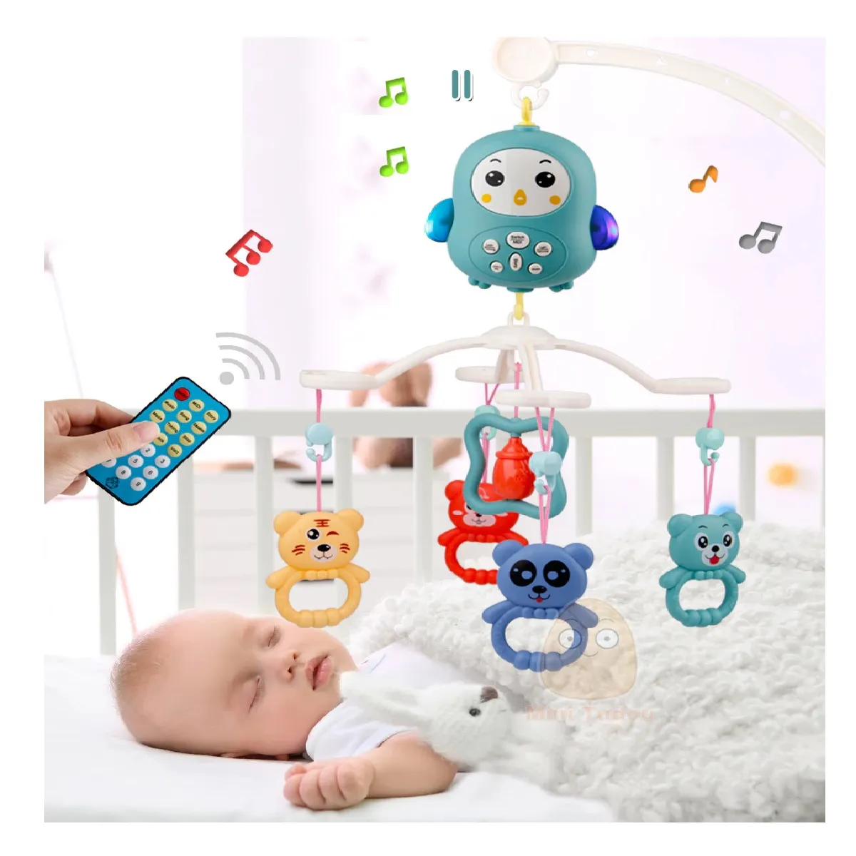GENERICO - Móvil Giratorio Para Cuna De Bebe Con Luz Y Sonido Buho Azul