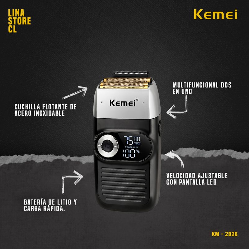 KEMEI - Maquina Afeitadora Rasuradora Inalambrica Kemei 2026 Con Bolso