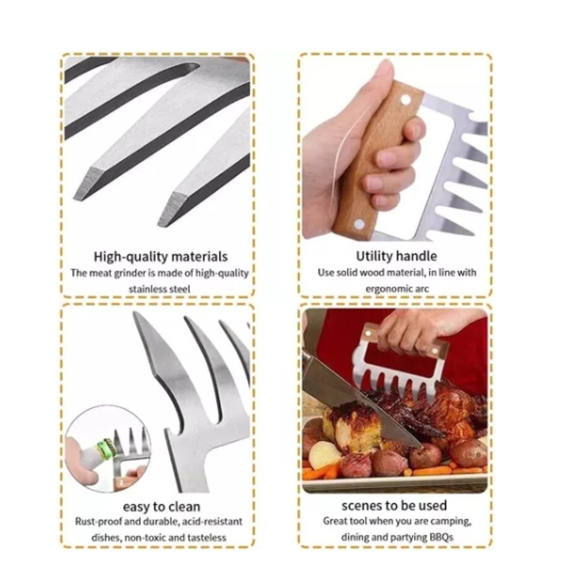 ESHOPANGIE - X2 Garras De Oso Acero Inoxidable Para Asados Parrilla Bbq
