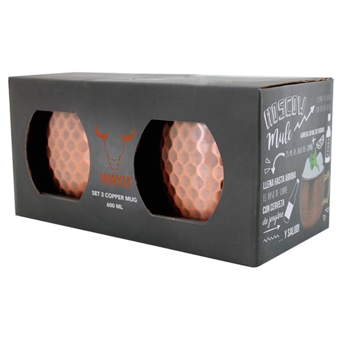 WAYU - Set 2 Tazones Para Tragos Copper Mug Cobre 600ml