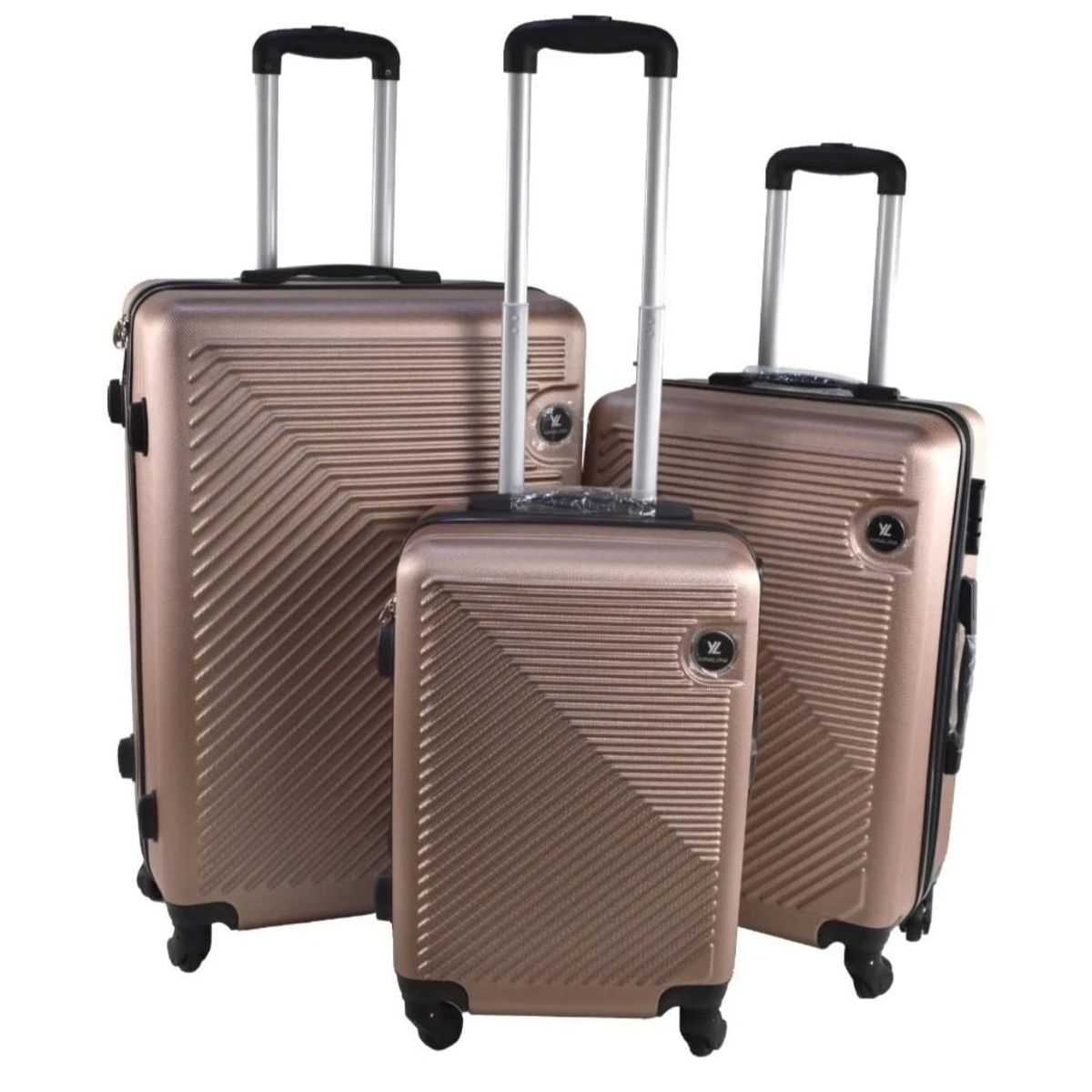 GENERICO - Set 3 Maletas Rigidas Ruedas 360 ORO ROSA 27