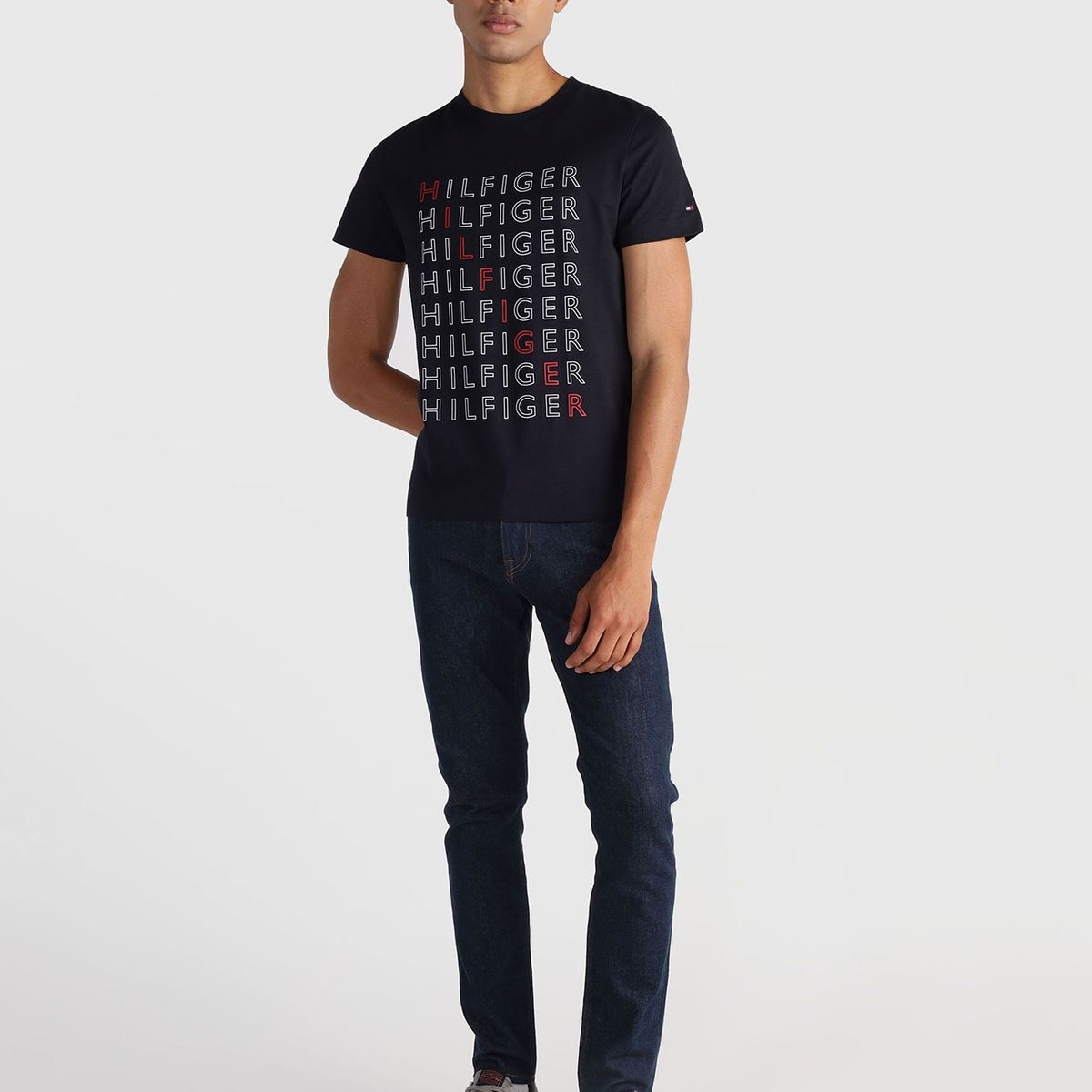 TOMMY HILFIGER - Polera Logo Repeat Azul Tommy Hilfiger