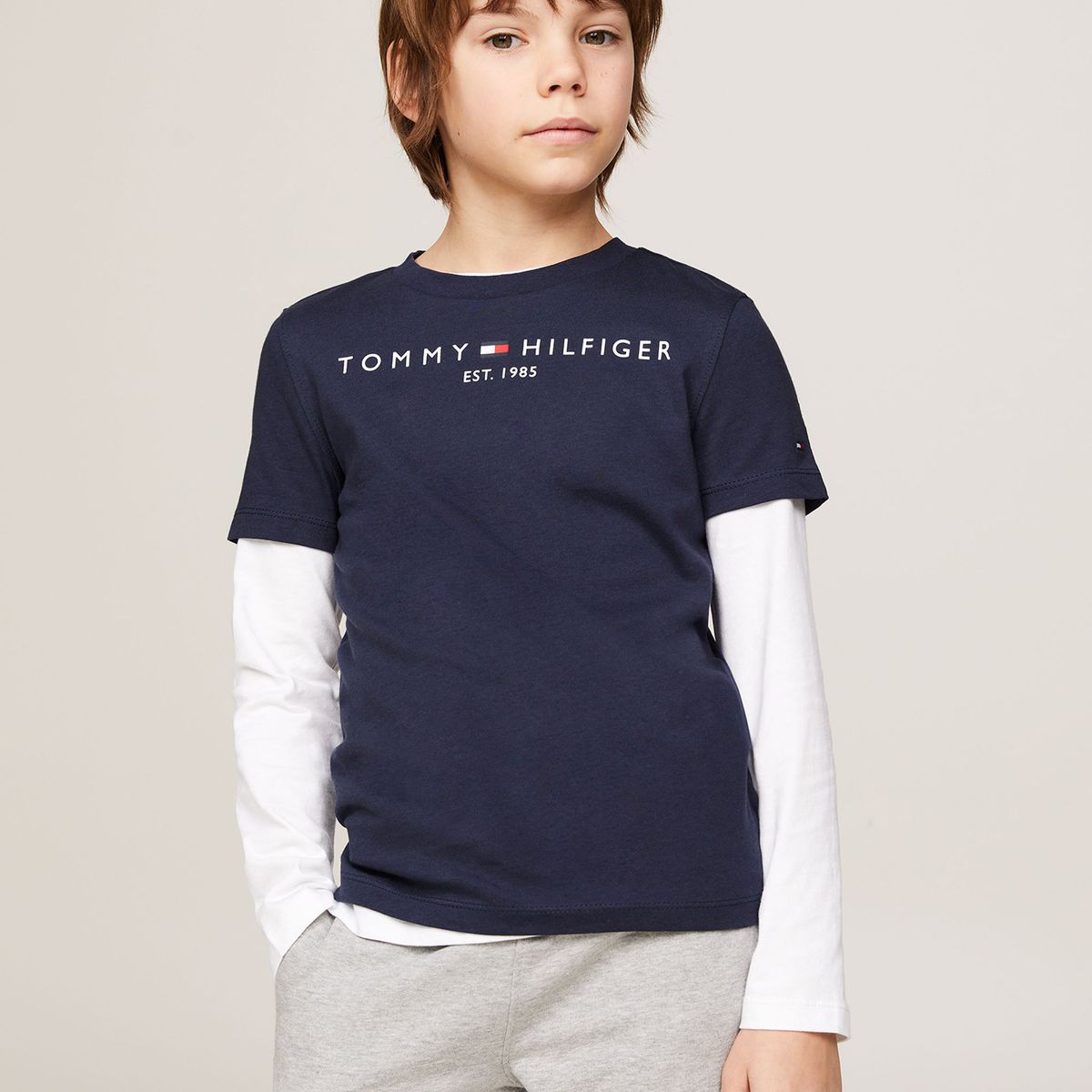 TOMMY HILFIGER - Polera Kids Essential Logo C-Neck Azul Tommy Hilfiger