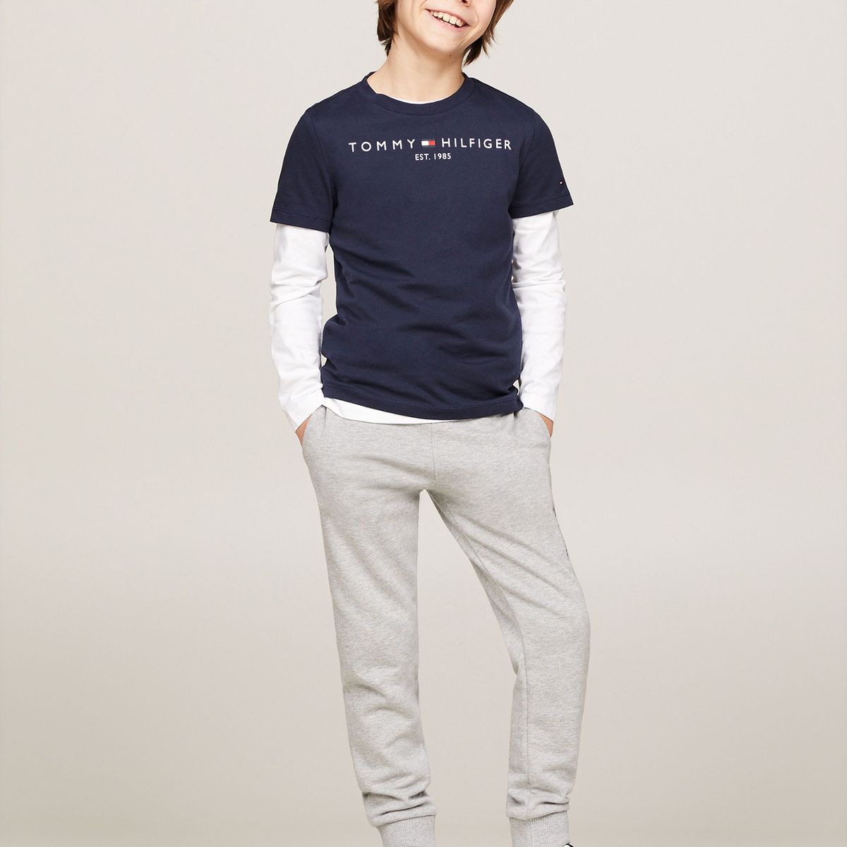TOMMY HILFIGER - Polera Kids Essential Logo C-Neck Azul Tommy Hilfiger