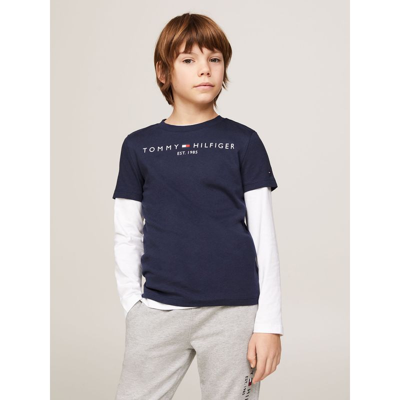 TOMMY HILFIGER - Polera Kids Essential Logo C-Neck Azul Tommy Hilfiger