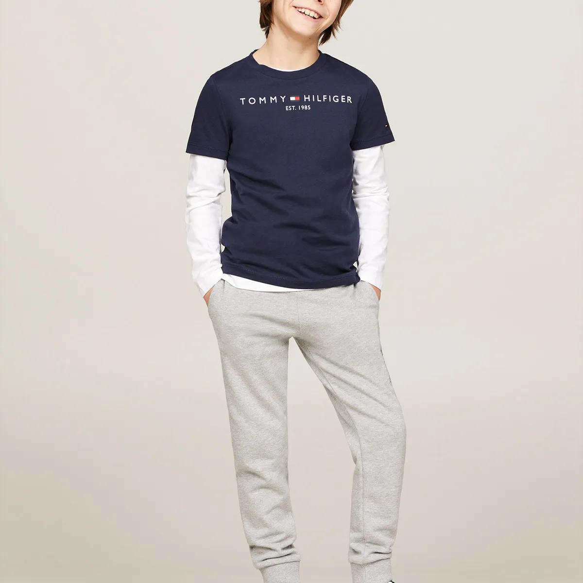 TOMMY HILFIGER - Polera Kids Essential Logo C-Neck Azul Tommy Hilfiger