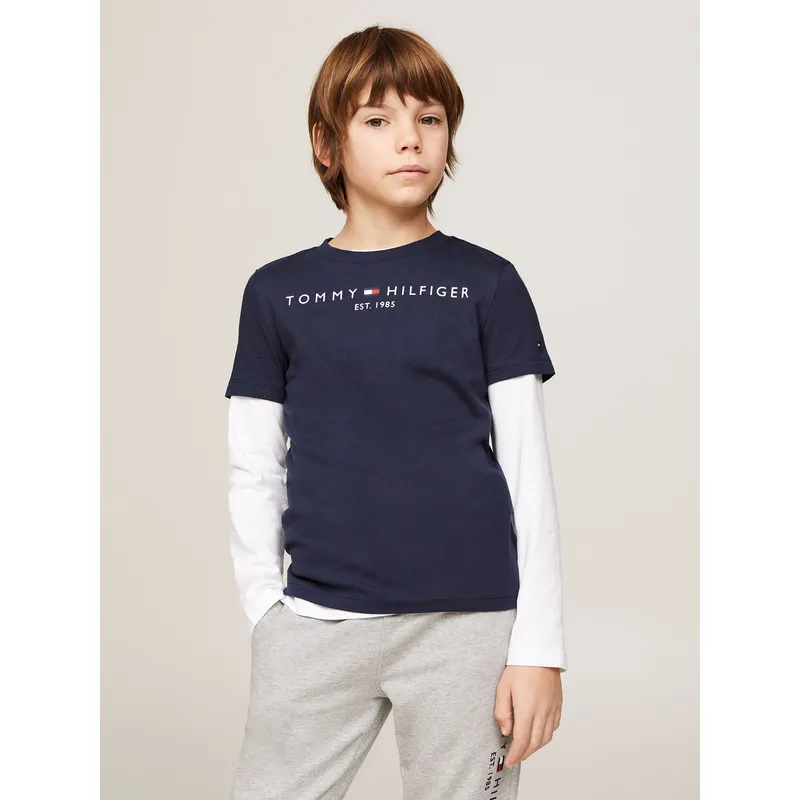TOMMY HILFIGER - Polera Kids Essential Logo C-Neck Azul Tommy Hilfiger
