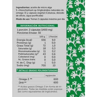 Imagen 2 del producto Vegan Omega DHA 600 60 cápsulas
