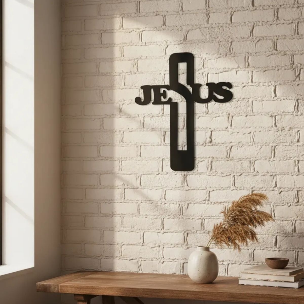 LOS REGALONES - Cuadro Decorativo Cruz  JESUS en madera MDF 3mm Artesanal