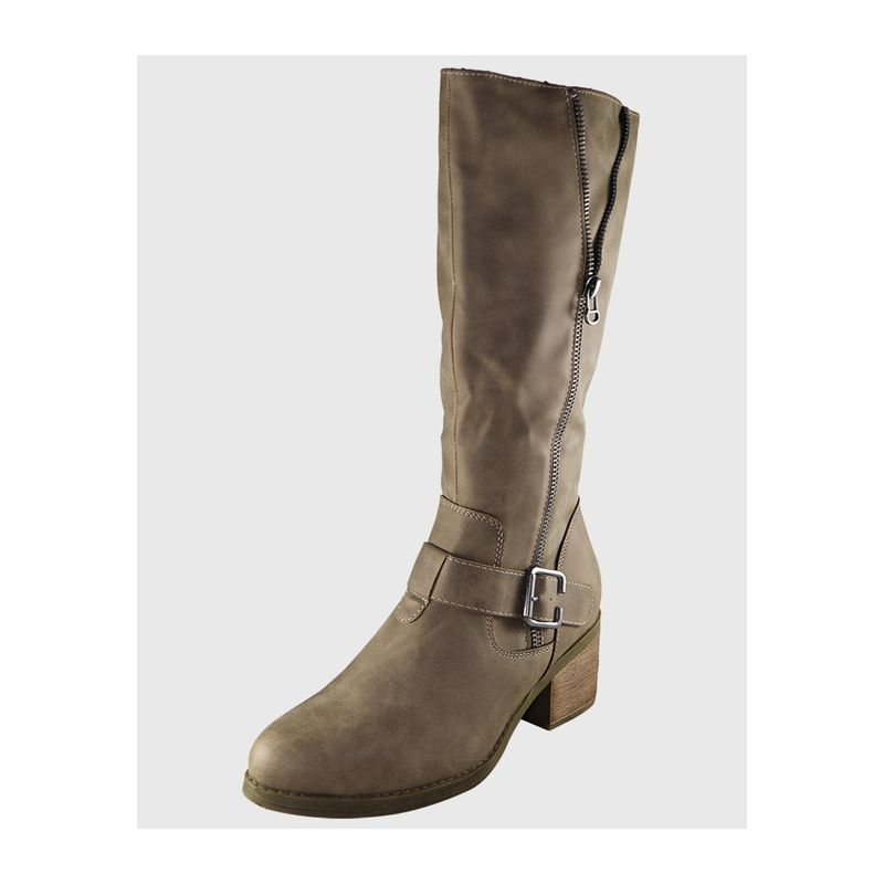 DINASTELLA - Bota Alta Elegante doble cierre Taco corto Comodas Danicolle Khaki