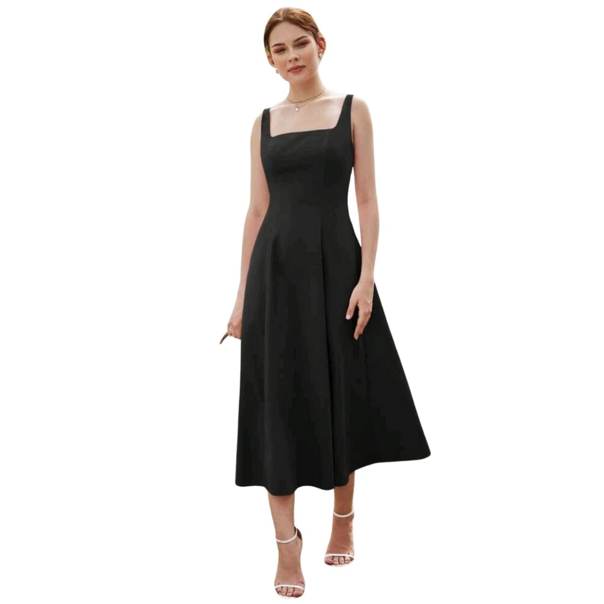 GENERICO - VESTIDO ACAMPANADO SIN MANGAS CUELLO CUADRADO MODELO I006