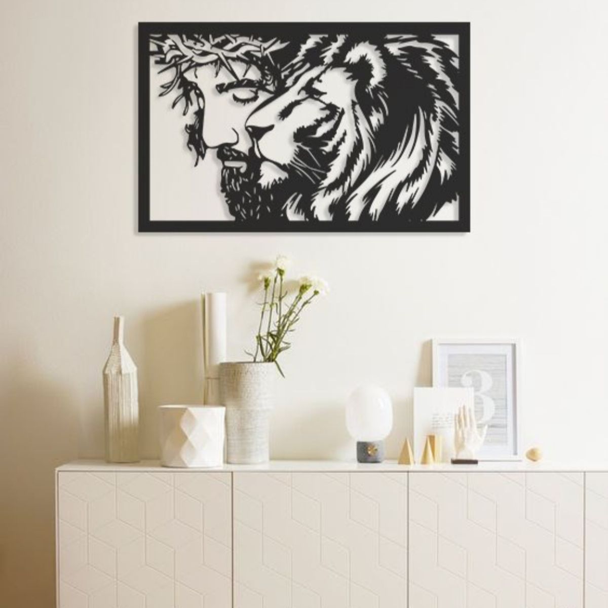 GENERICO - Cuadro Decorativo Artesanal  Jesús y Leo  en madera MDF 3mm