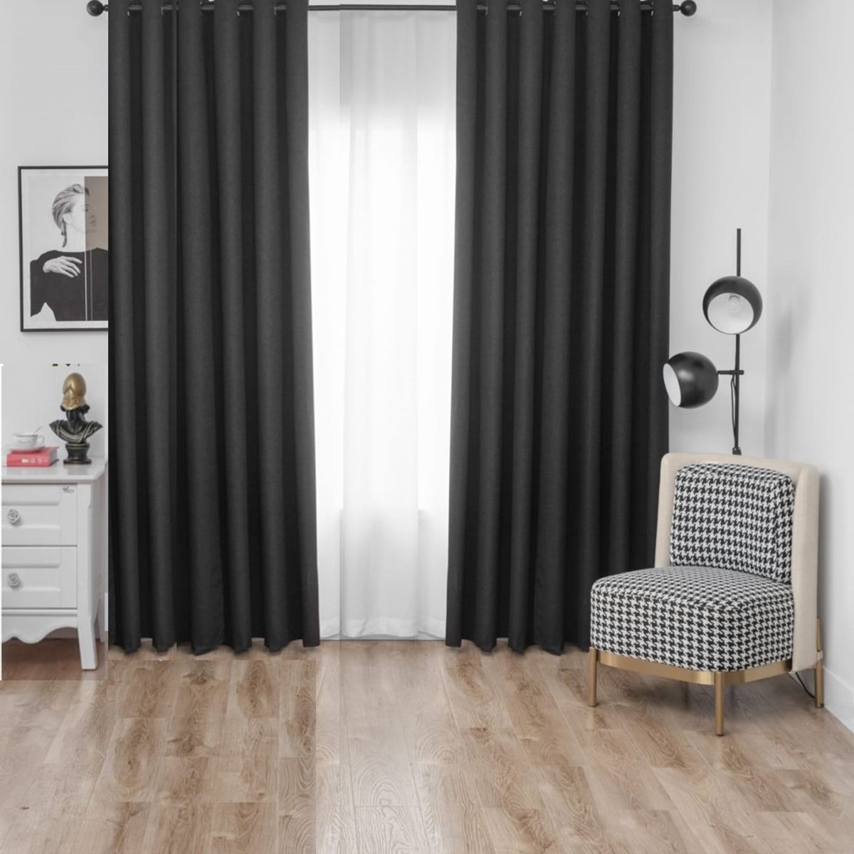 GENERICO - cortinas BLACKOUT engomada, negro, 2 lienzo 140x230