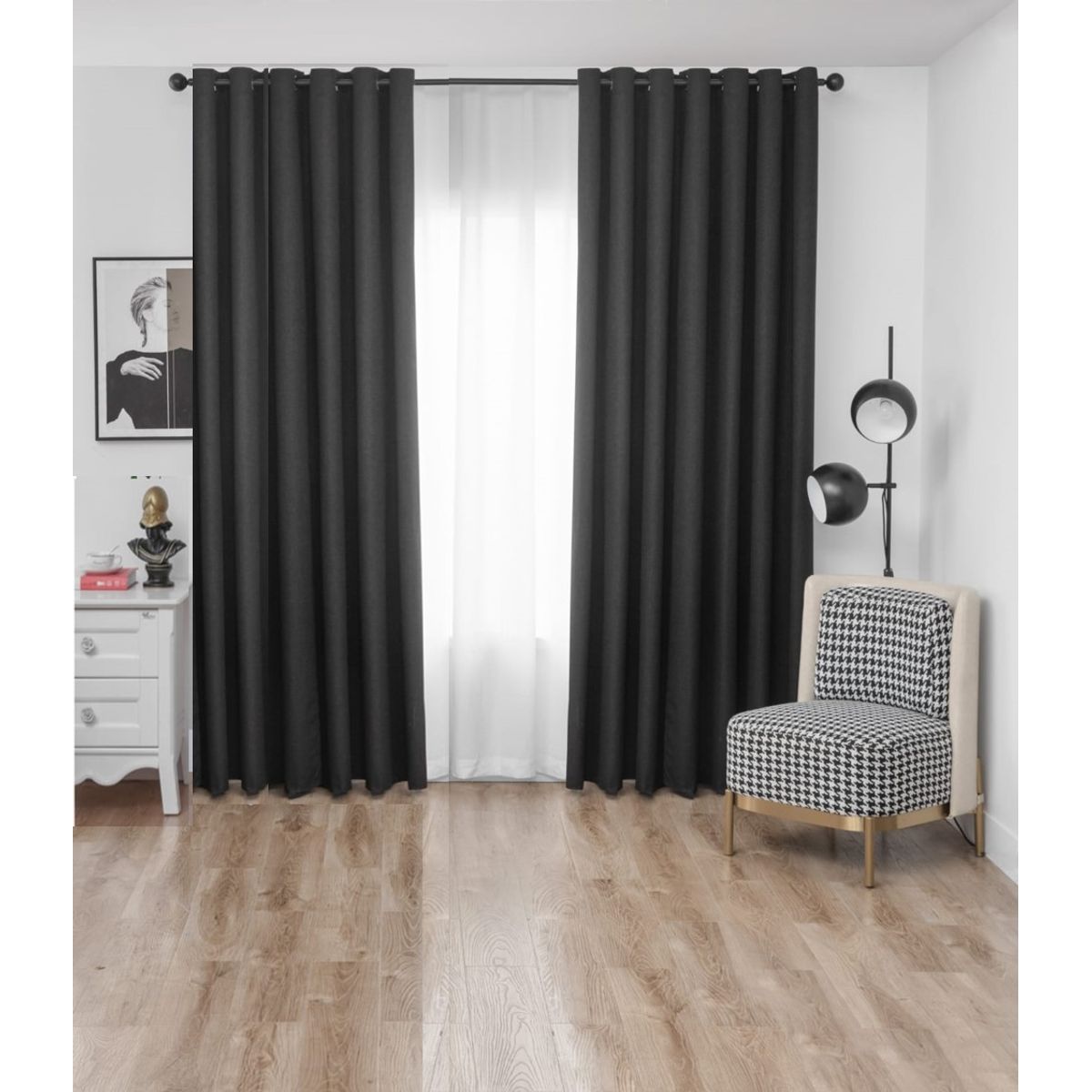 GENERICO - cortinas BLACKOUT engomada, negro, 2 lienzo 140x230