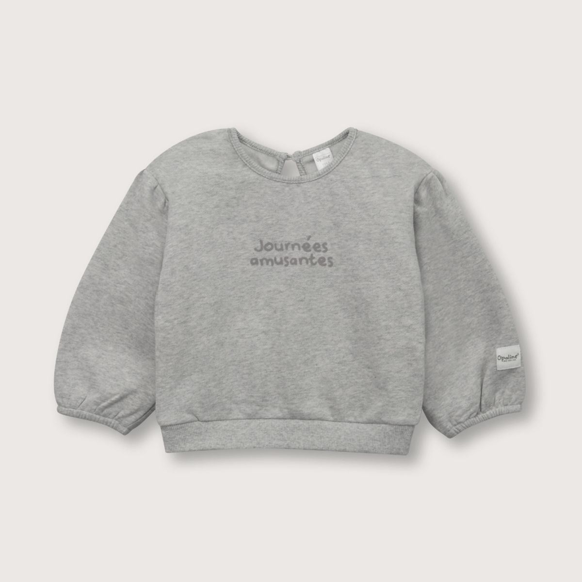 OPALINE - Polerón de niña manga globo gris (6 meses a 4 años)