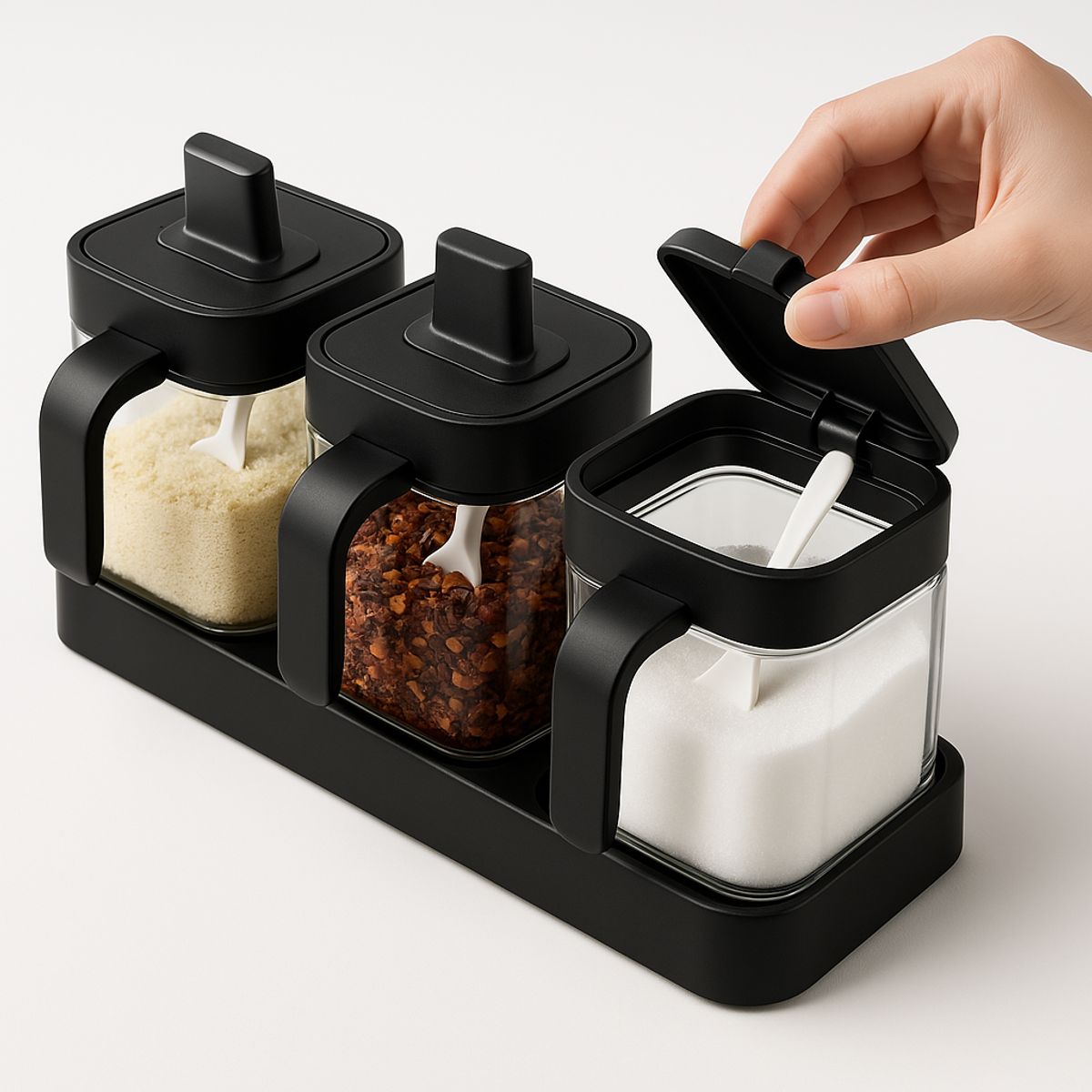 GENERICO - Set 3 Especieros Condimentos Organizador De Vidrio Moderno