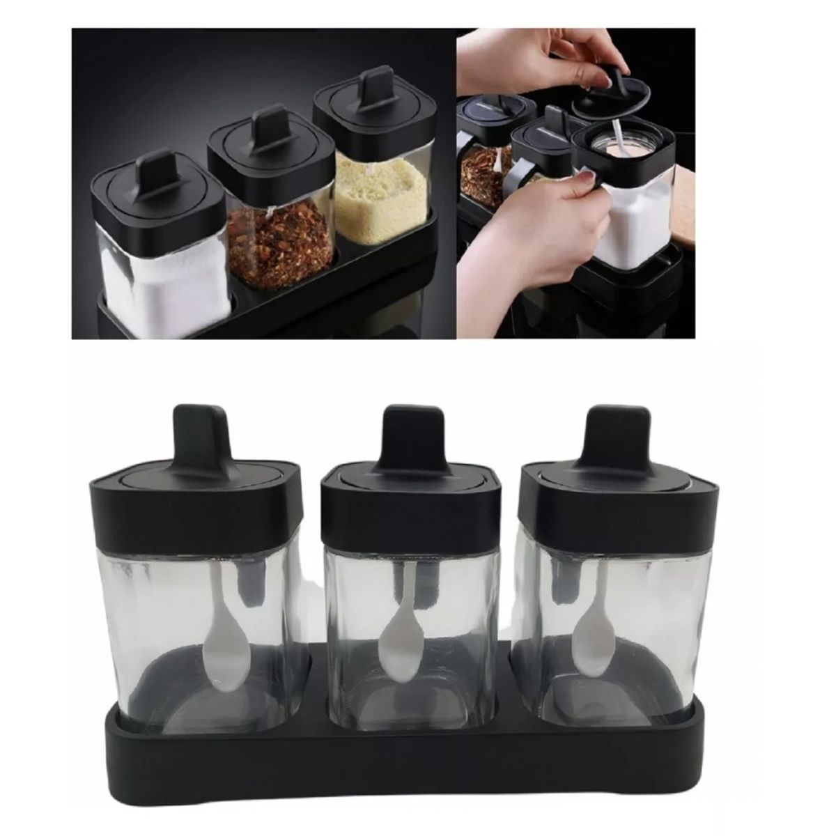 GENERICO - Set 3 Especieros Condimentos Organizador De Vidrio Moderno