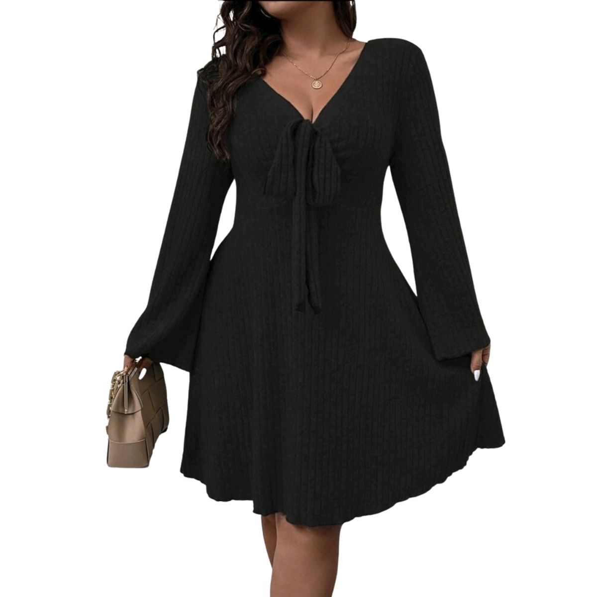 GENERICO - VESTIDO CORTO DE INVIERNO MANGA LARGA HOLGADA MODELO I007