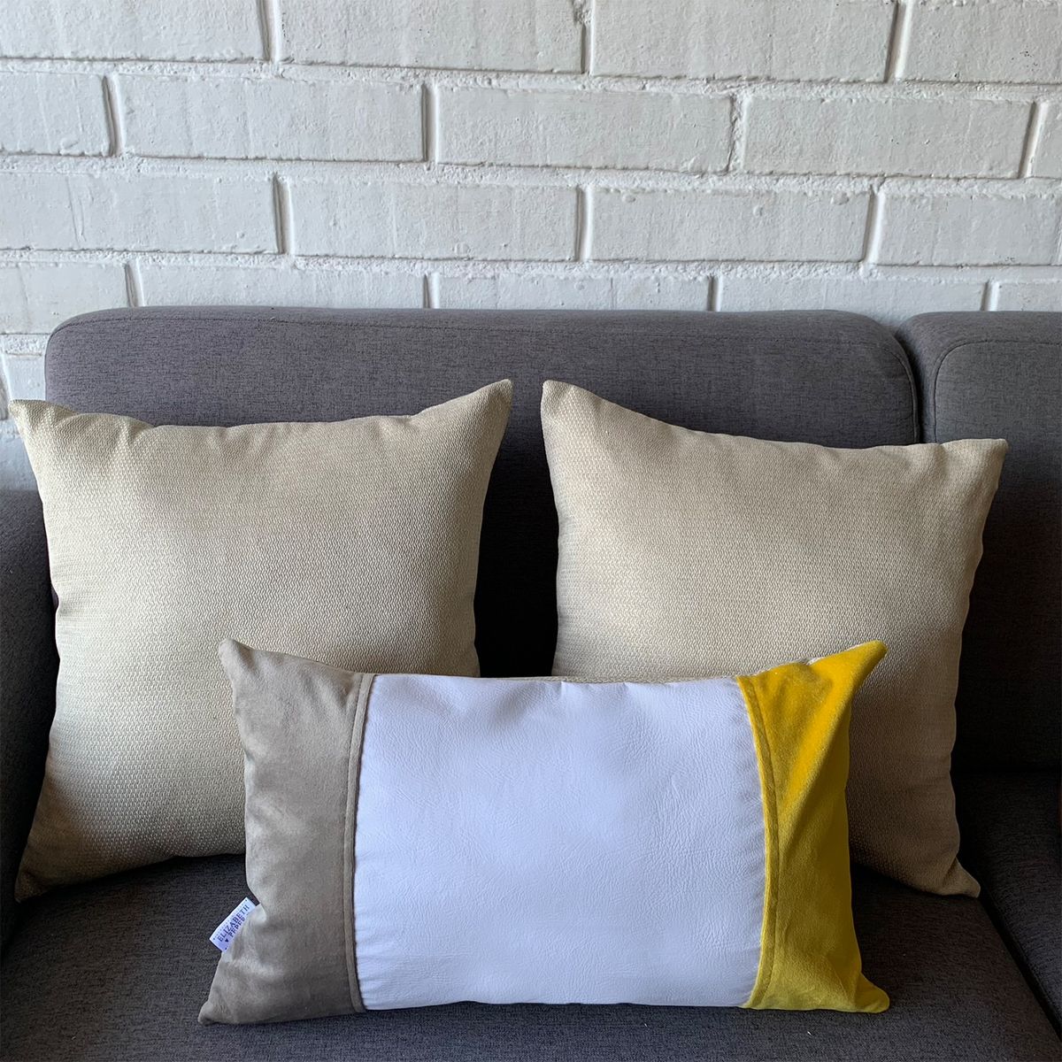 ELIZABETH PEPER - Pack 4 Cojines Decorativo EcoCuero Blanco Beige Amarillo 50x50 Relleno