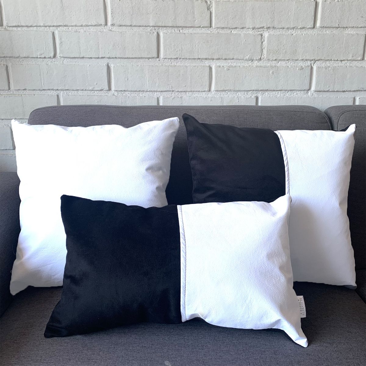 ELIZABETH PEPER - Pack 4 Cojines Decorativo EcoCuero Blanco y Negro 50x50 Relleno