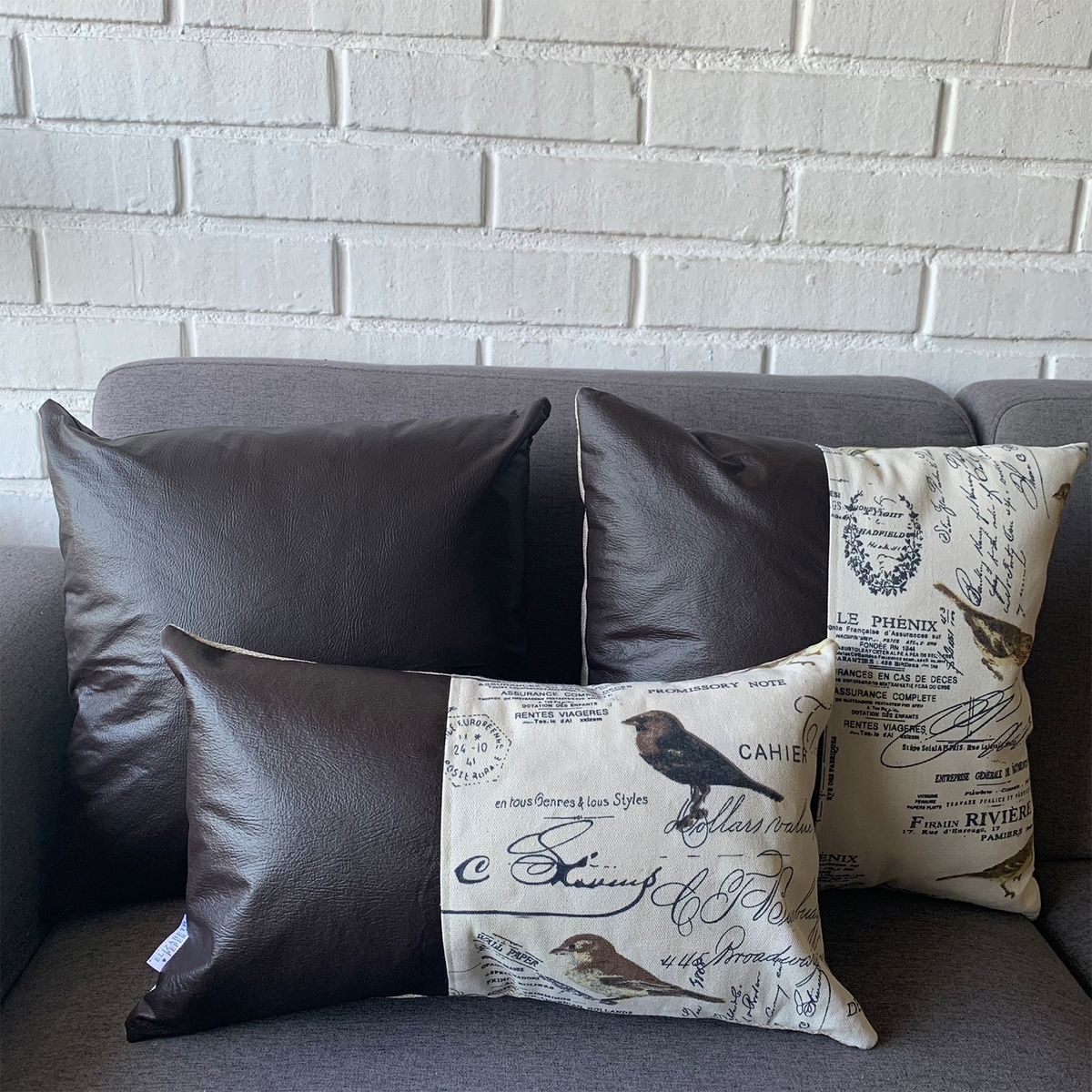 ELIZABETH PEPER - Cojin Decorativo EcoCuero Aves Cafe 60x60 Relleno