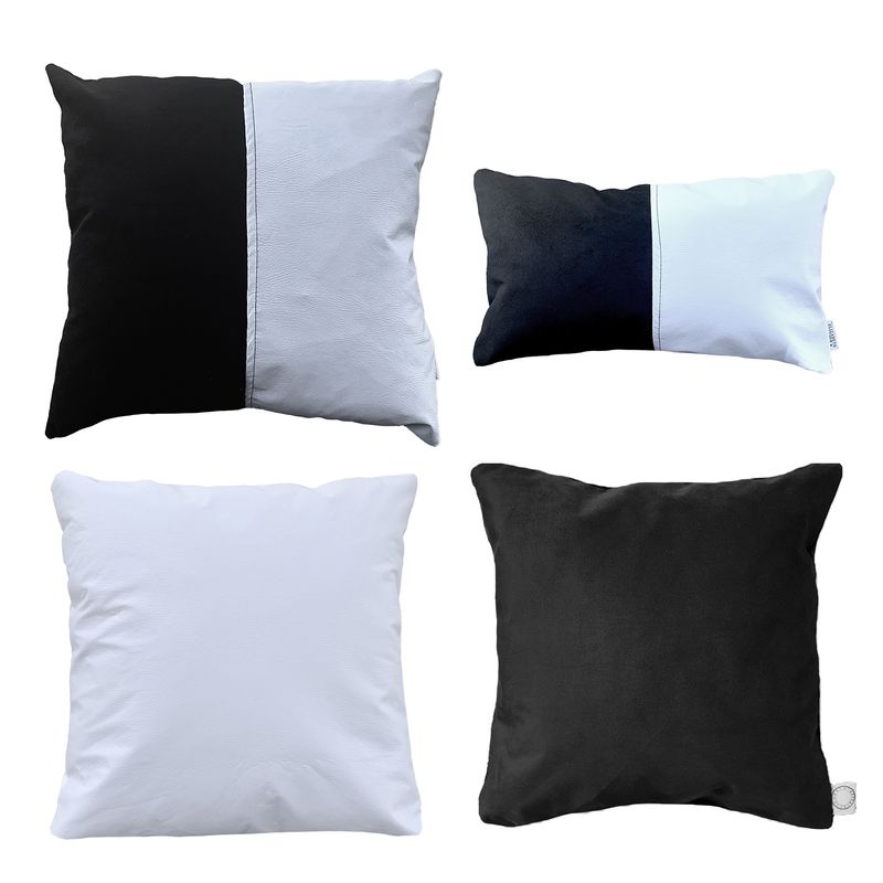 ELIZABETH PEPER - Pack 4 Cojines Decorativo EcoCuero Blanco y Negro 45x45 Relleno.