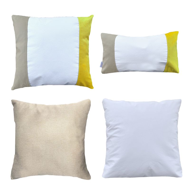 ELIZABETH PEPER - Pack 4 Cojines Decorativo EcoCuero Blanco Beige Amarillo 45x45 Relleno.