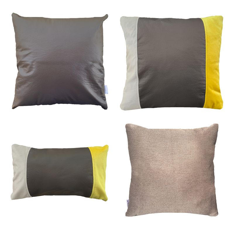 ELIZABETH PEPER - Pack 4 Fundas Cojin Decorativo EcoCuero Cafe Beige Amarillo 50x50.