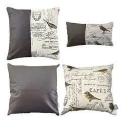 ELIZABETH PEPER - Pack 4 Fundas Cojin Decorativo EcoCuero Aves Cafe 45x45