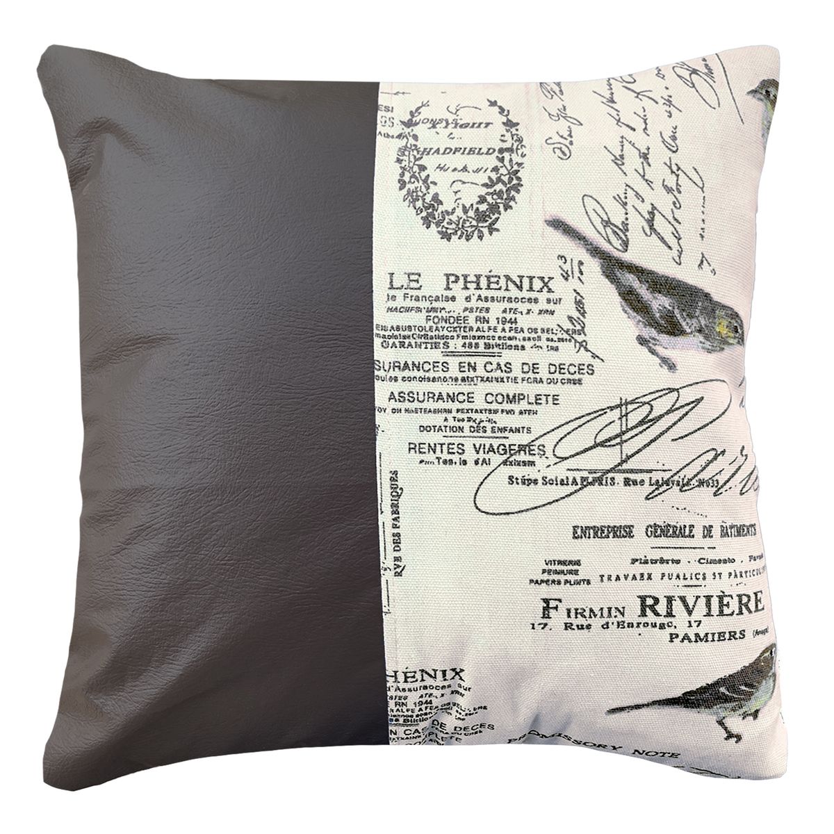 ELIZABETH PEPER - Funda Cojin Decorativo EcoCuero Aves Cafe 50x50.