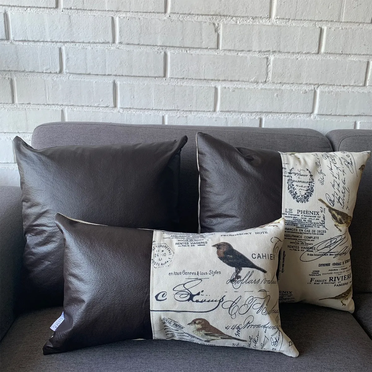 ELIZABETH PEPER - Funda Cojin Decorativo EcoCuero Aves Cafe 45x45