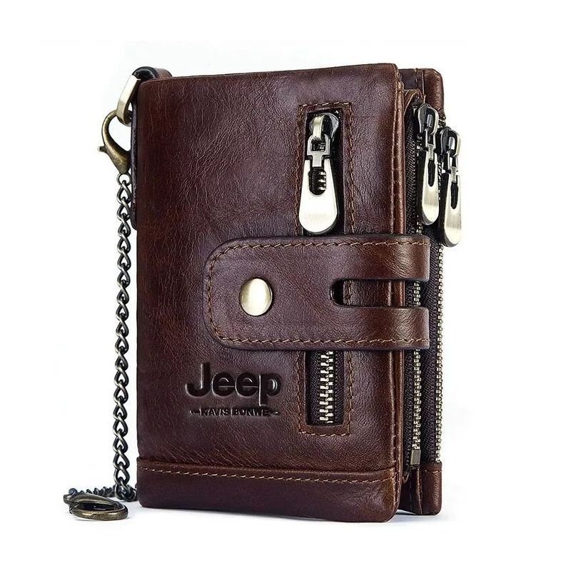 ROYAL - Billetera De Cuero Jeep Cadena Coffee-Black Estilo Masculino Moderno