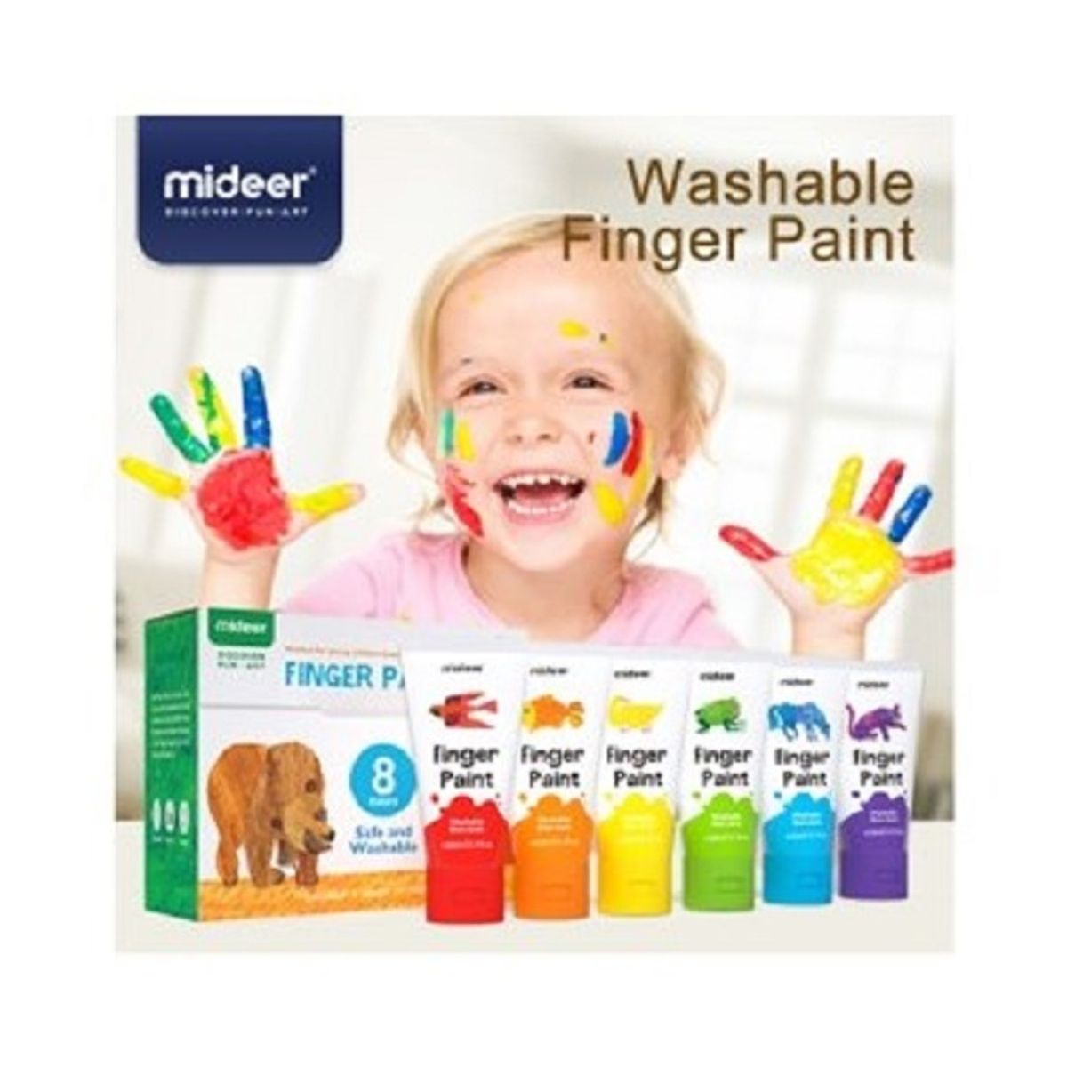 MIDEER - Pintura para Dedos Mideer x 8 Colores Lavables