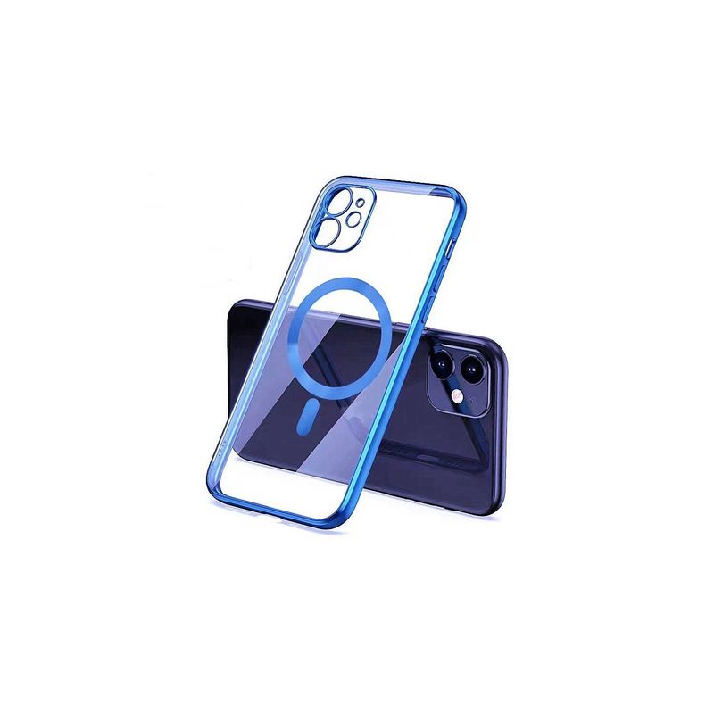GENERICO - CARCASA IPHONE 13 MAGSAFE BORDES AZUL+LAMINA DE VIDRIO COMPLETA 21D