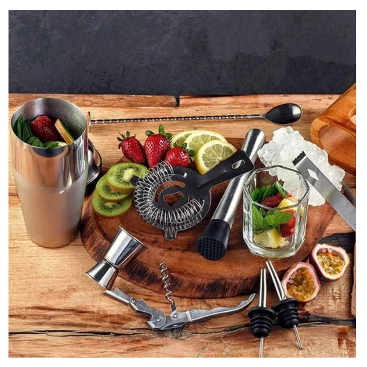 GENERICO - Set Bartender Sacacorchos Destapador Coctelera 10 Piezas