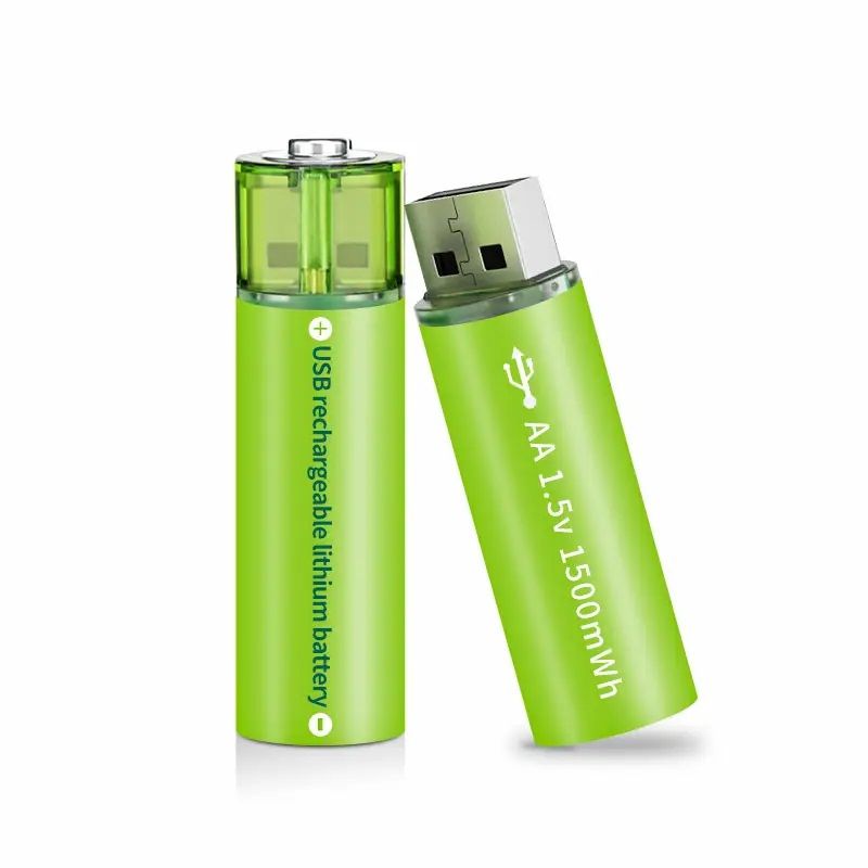 GENERICO - Pack de 2 Pilas AA USB Litio Recargables 1.5V 2200mAh 1200 Cargas