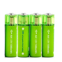 GENERICO - Pack de 4 Pilas AA USB Litio Recargables 1.5V 2200mAh 1200 Cargas