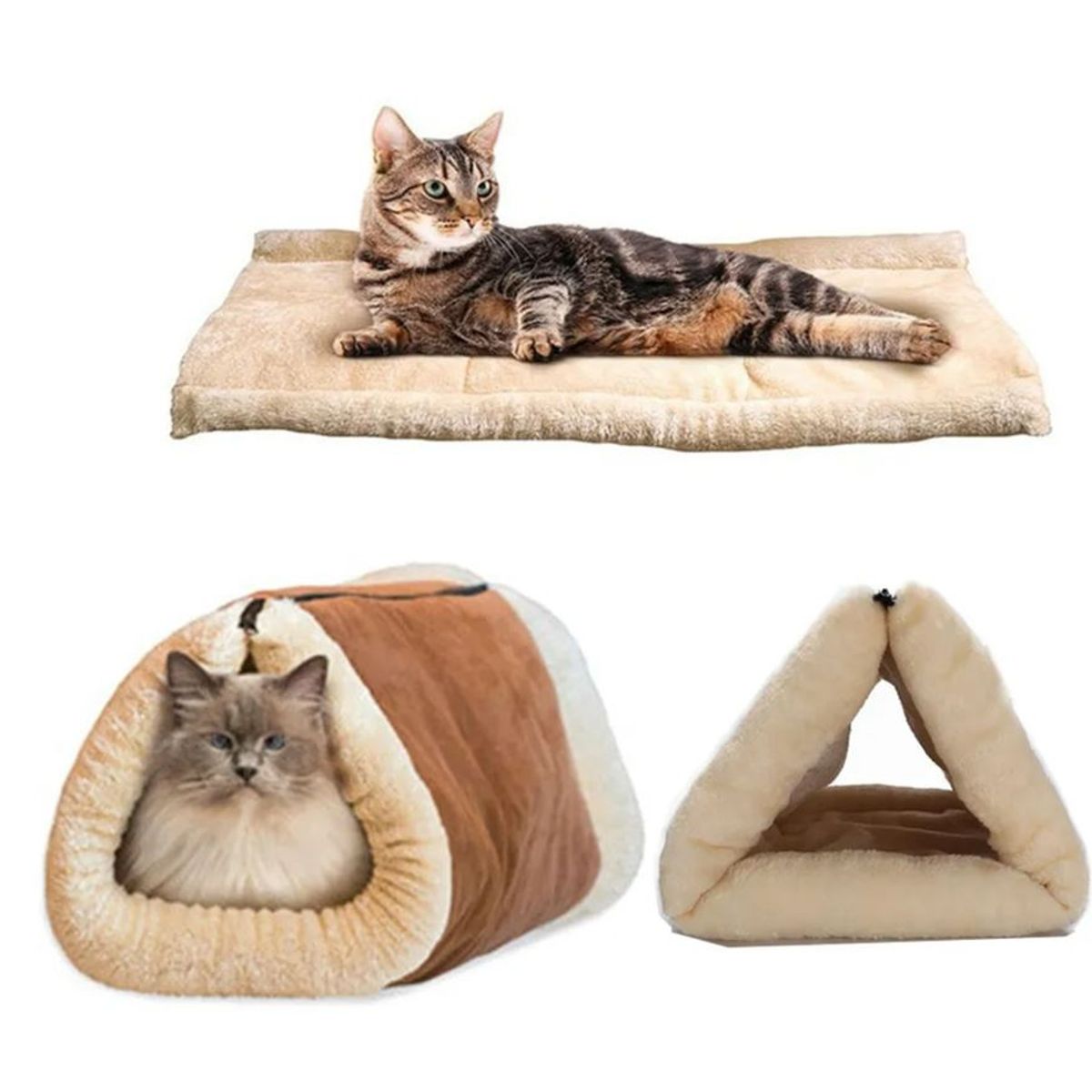 GENERICO - Cama Túnel Térmica Polar Gato 2 en 1. Mascotas