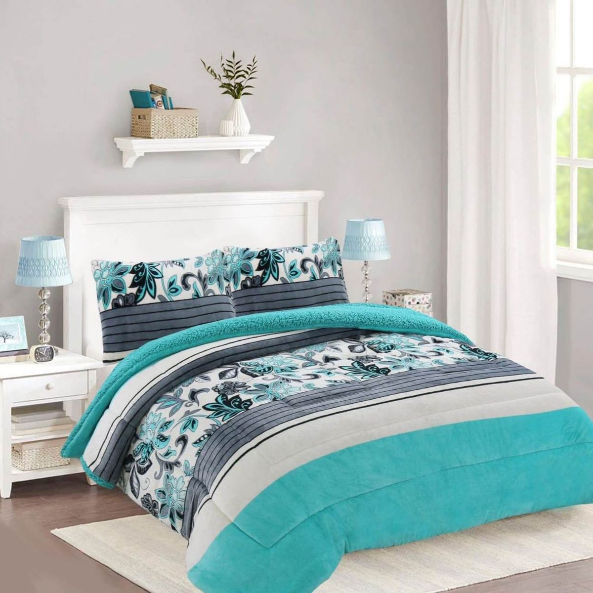 GENERICO - COBERTOR VERDE MENTA CON DISEÑO CHIPORRO Y PLUSH PLAZA Y MEDIA