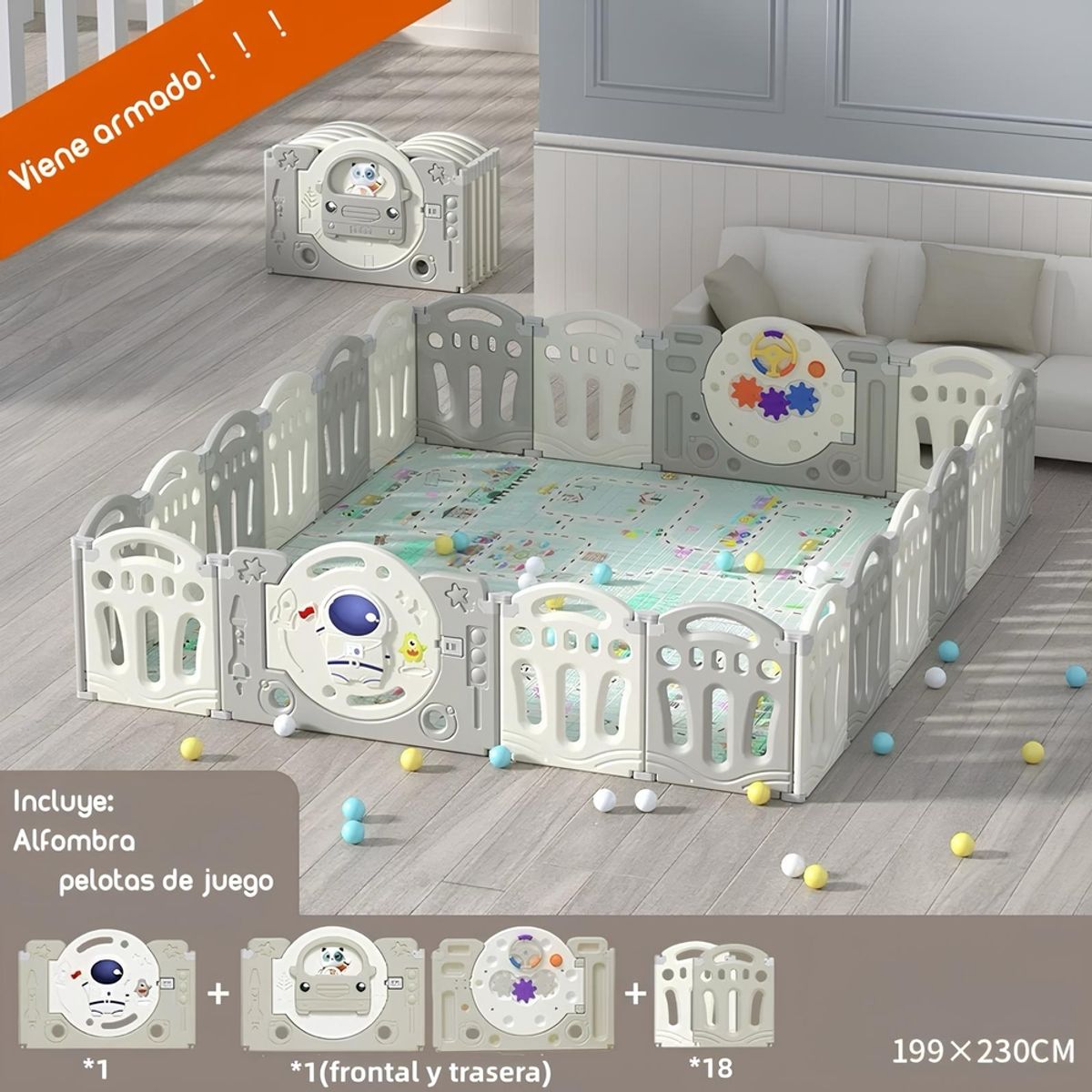 LUBABYCAS - Corral Bebe Armado 199x230cm Con Accesorios Lubabycas