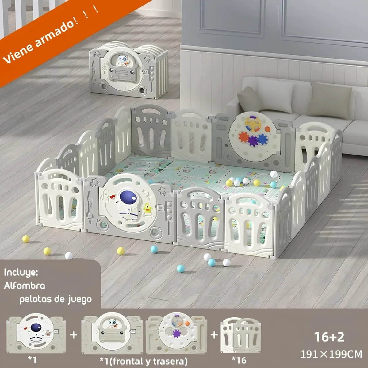 LUBABYCAS - Corral Bebe Armado 191x199cm Con Accesorios Lubabycas