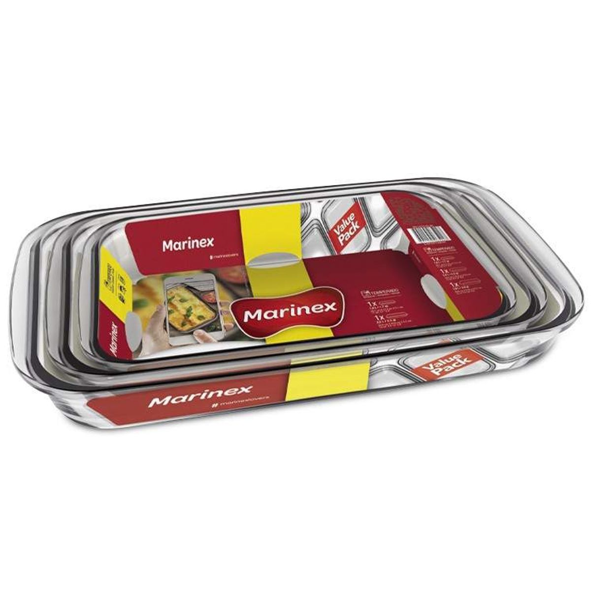 GENERICO - Pack 3 Fuentes Rectangulares Vidrio Templado Marinex.