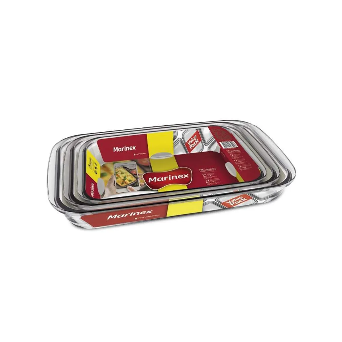 GENERICO - Pack 3 Fuentes Rectangulares Vidrio Templado Marinex.