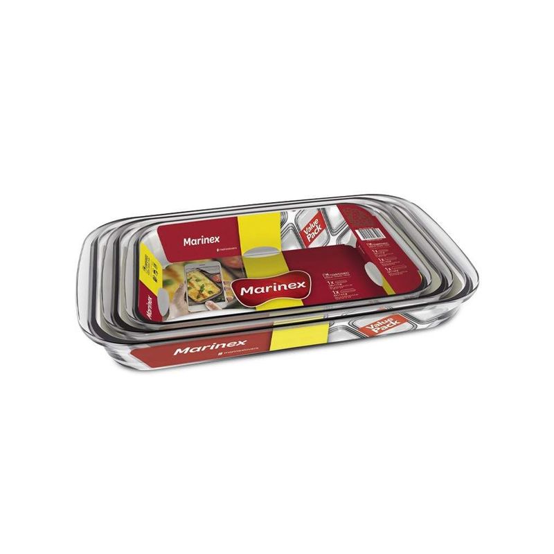 GENERICO - Pack 3 Fuentes Rectangulares Vidrio Templado Marinex