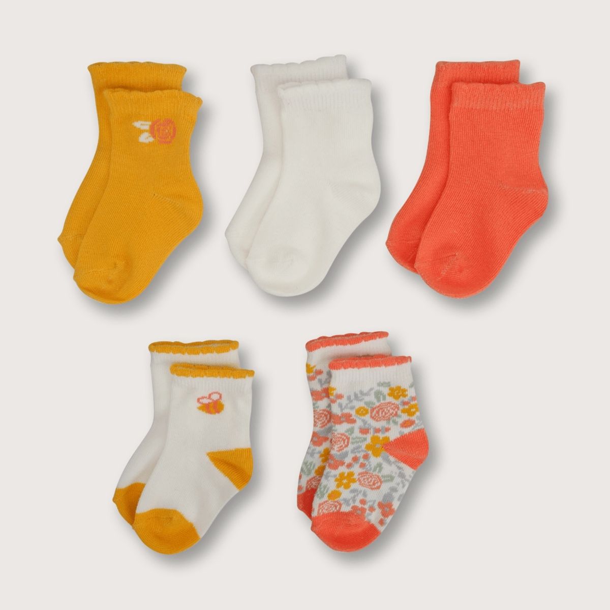 OPALINE - Calcetines de bebé niña abeja pack de 5 terracota (recién nacido a 9 meses)