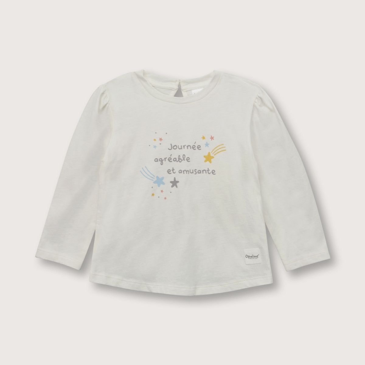 OPALINE - Polera de niña manga larga con fruncido blanco (6 meses a 4 años)