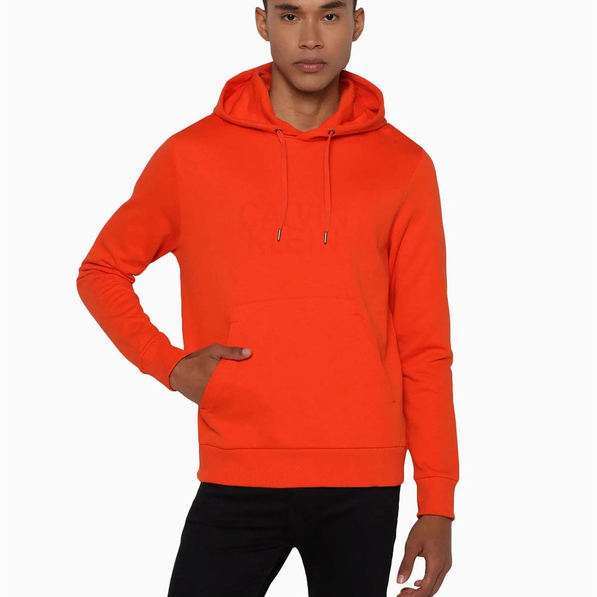 CALVIN KLEIN - Hoodie Distorted Logo Naranja Calvin Klein