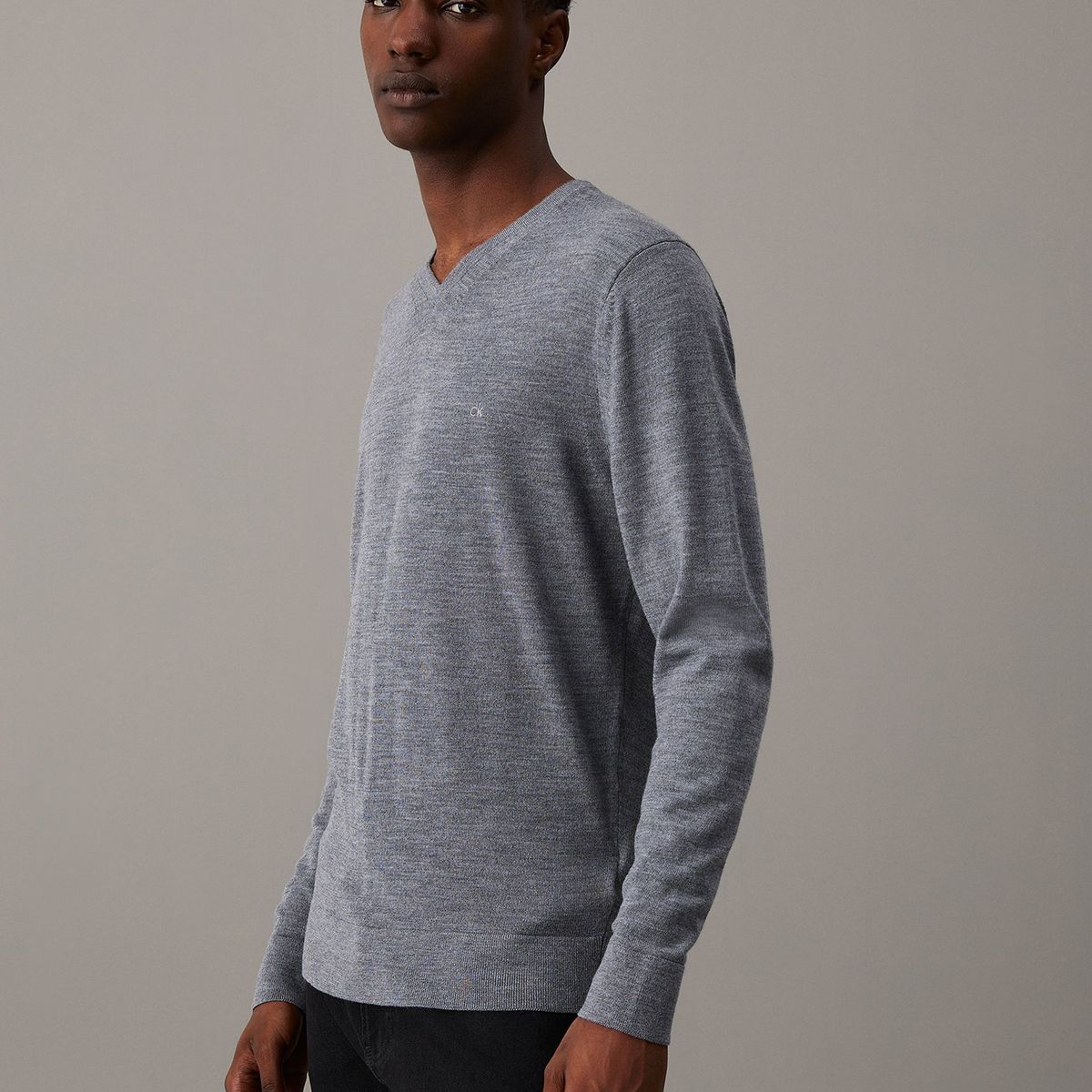 CALVIN KLEIN - Suéter Wool Vneck  Gris Calvin Klein