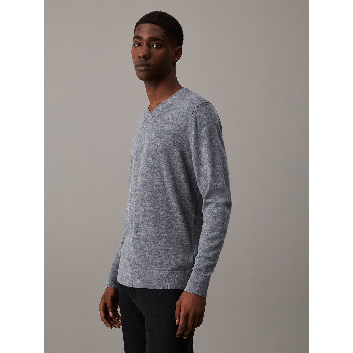CALVIN KLEIN - Suéter Wool Vneck  Gris Calvin Klein