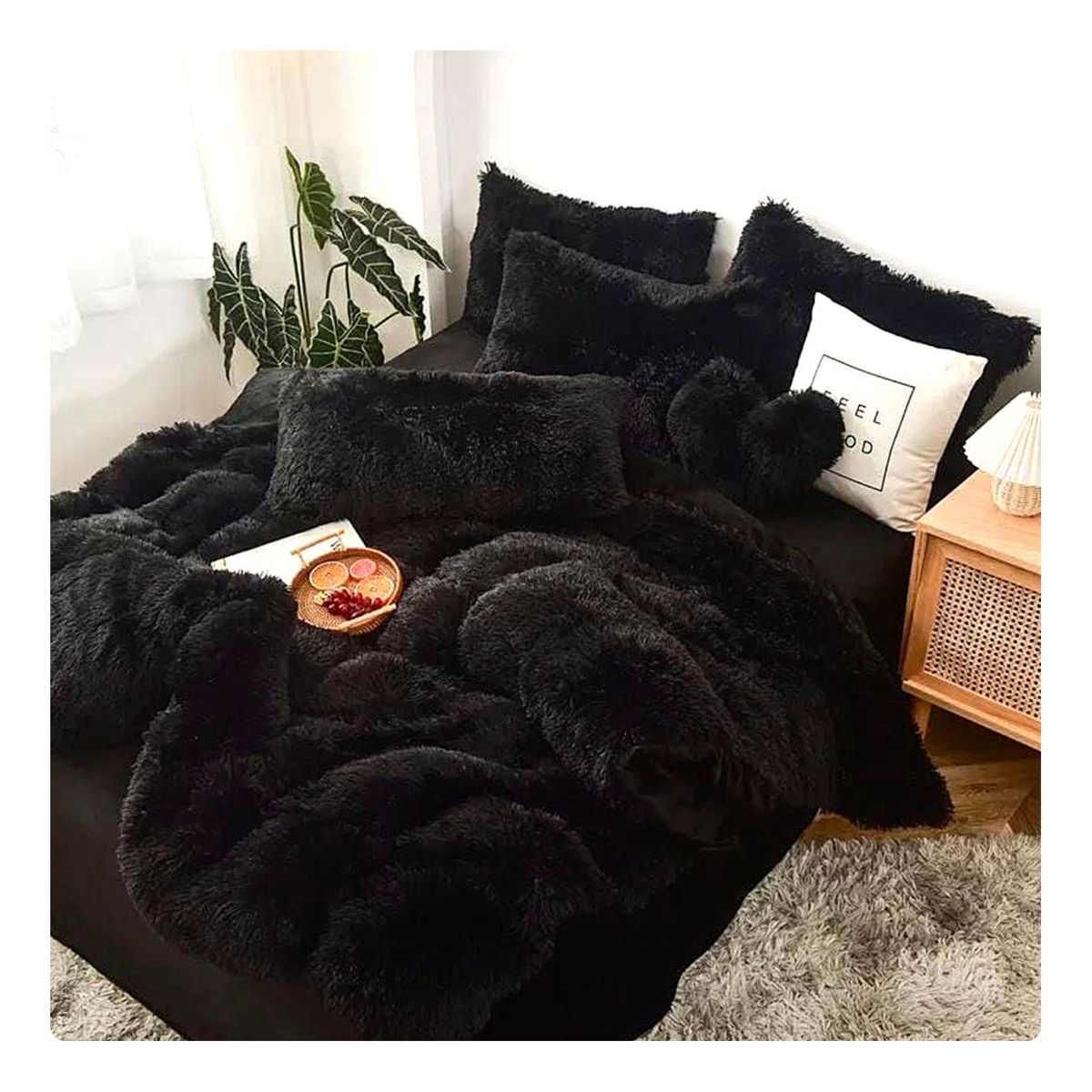 GENERICO - PLUMON NEGRO PELUDITO CON CHIPORRO TAMAÑO KING SUAVE CUBRE FRIO